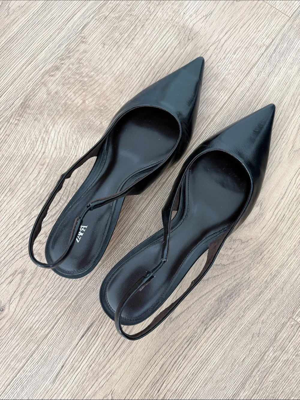 Zara Black Pointed-Toe Slingback Heels